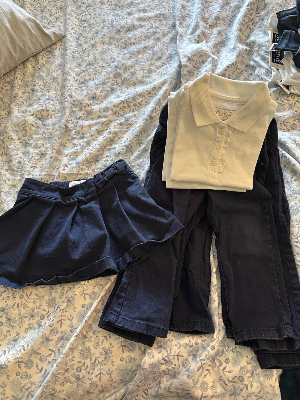 The Children's Place White Polo with Navy Skort and Navy Pants School Set size 2